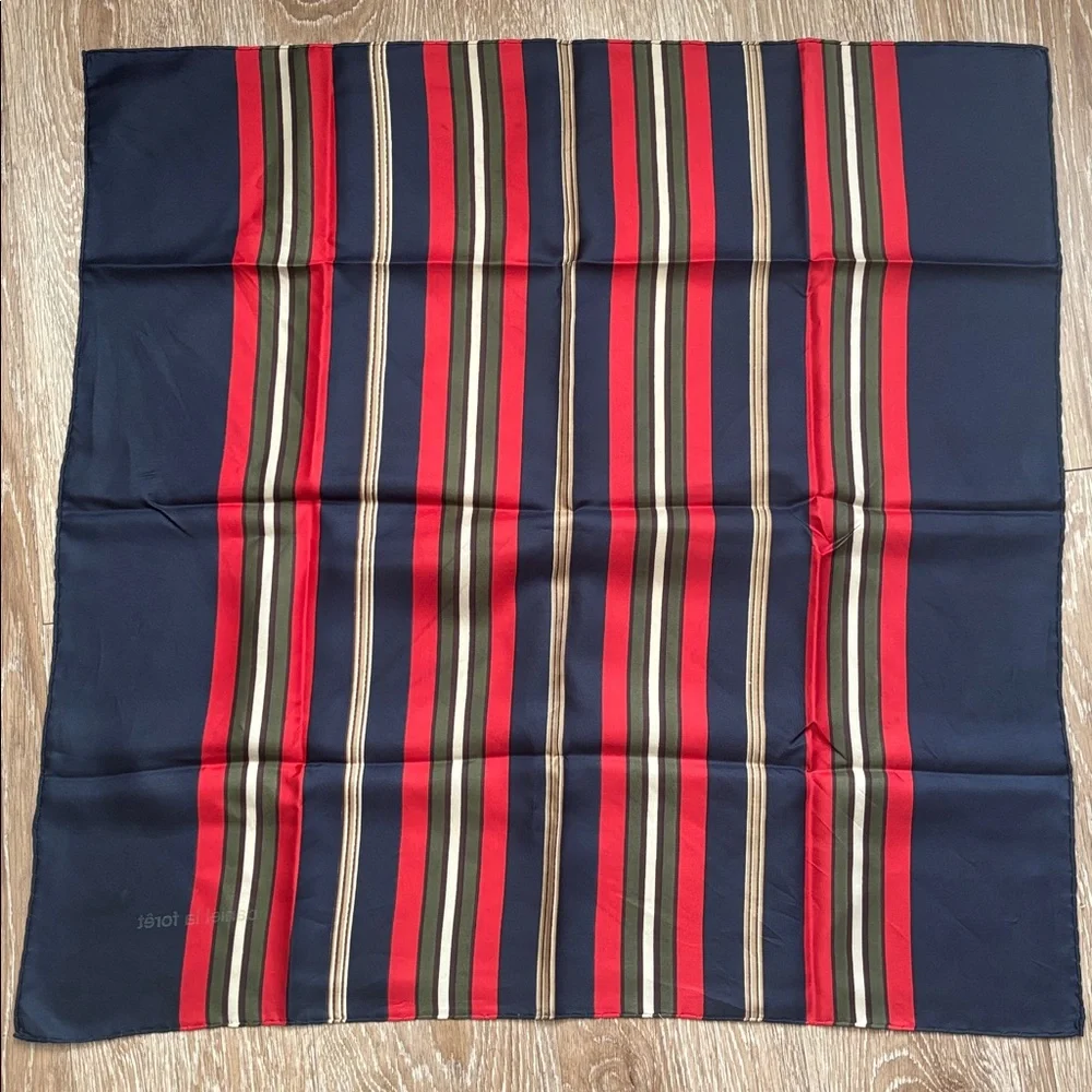 Daniel La Foret navy/red/green vintage silk scarf, 26” square